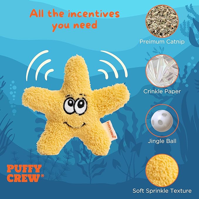 Interactive Catnip Cat Plush Toy, Ocean Theme, 5&