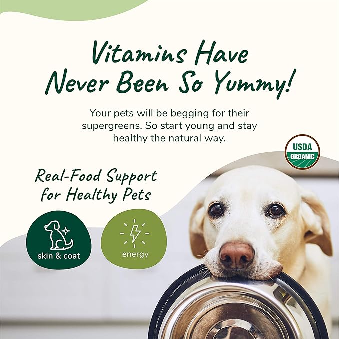 kin+kind Organic Multivitamin for Dogs &amp; Cats - Pet Supplement for Healthy Skin and Coat - Safe, Natural Formula with Wheatgrass, Kelp, Seaweed and Coconut - Made in USA - 4oz (Medium)