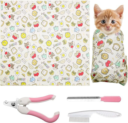 4p Cat Wrap for Cutting Nails Set, Self-Adhesive Cat Wrap Comfortable &amp; Soft Cat Grooming Wrap Suitable for Many Cat Sizes Cat Burrito Wrap for Trimming Nails