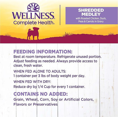 Wellness Petite Entrées Shredded Medley with Roasted Chicken, Duck, Peas &amp; Carrots, 3-Ounce Cup (Pack of 12)