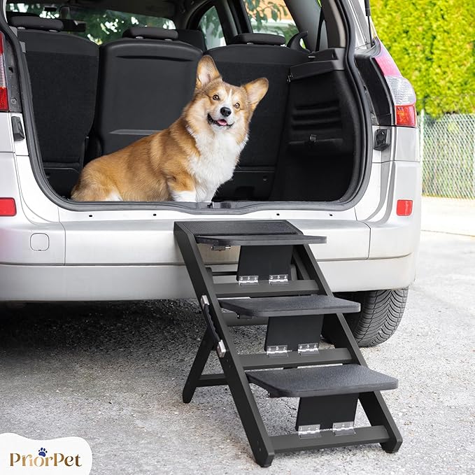 Dog Steps for Bed &amp; Couch 2-in-1 Dog Stairs/Ramp - Height Adjustable Dog Ramp for Couch 7” - 20” - Pet Stairs, Dog Stairs for Small Dogs - Easy to Move Pet Steps with Landing Platform, Black