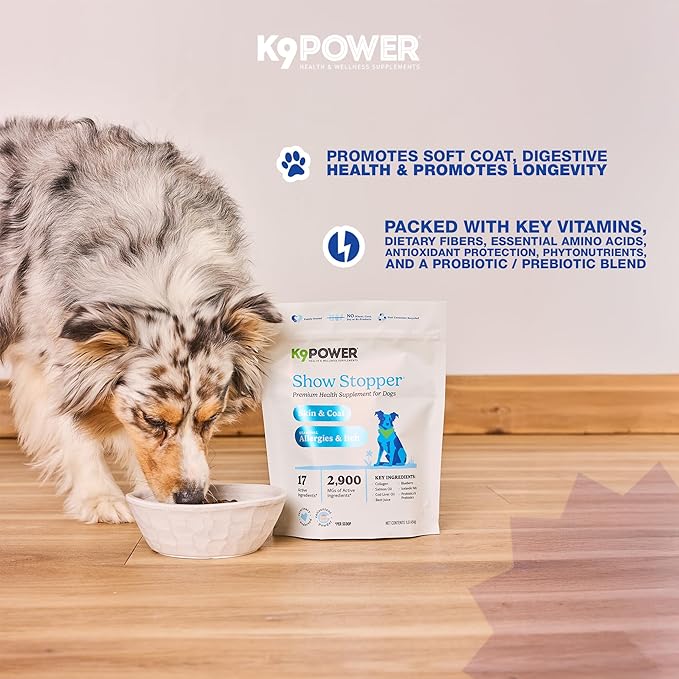 K9 Power Show Stopper for Dogs 3lb – Boosts Coat Shine &amp; Promotes Healthy Skin Tone - Strengthens Immune System - Enhances Digestive Health