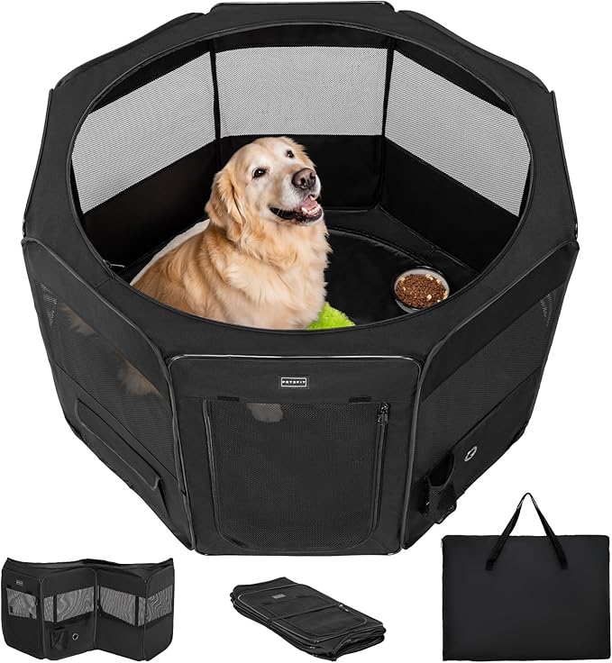 PETSFIT 45.5" Dog Playpen Indoor/Outdoor-Jump-Proof 28.5" Height with Removable Waterproof Mat &amp; Zippered Roof | RV, Camping, Travel Dog Pen | Whelping &amp; Cat Observation Space(45.5"L x 45.5"W x 28.5H)