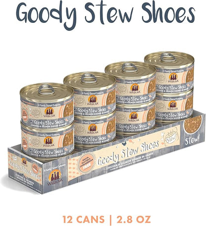 Weruva Classic Cat Stews!, Goody Stew Shoes with Chicken &amp; Salmon in Gravy, 2.8oz Can (Pack of 12)