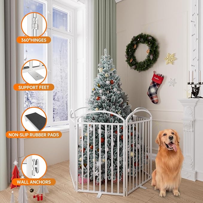 6 Panles Full Matel Freestanding Dog Gates with Door, 144"Extra Wide 36"Tall Free Standing Dog Pet Gate for Indoor &amp; Outdoor. Foldable Pet Fences for Doorways, House, Stairs, Porch, Deck, Yard