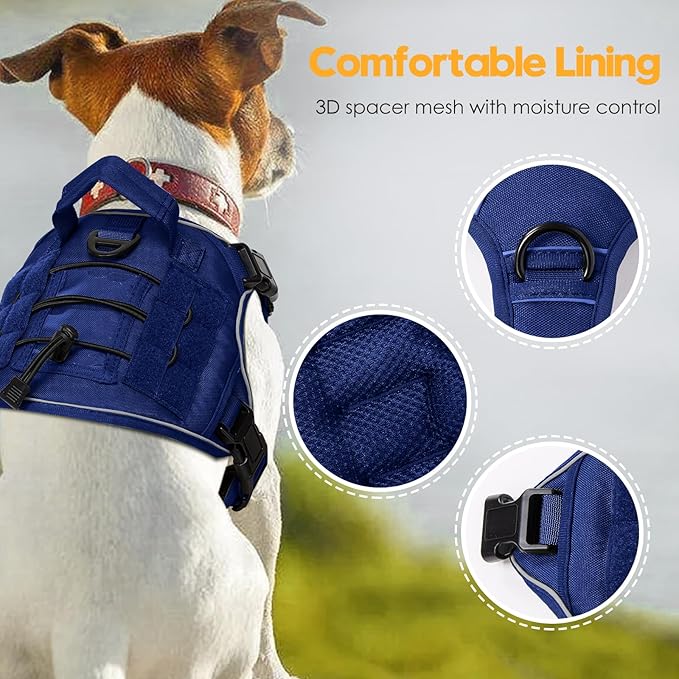 Heavy-Duty Tactical Dog Harness for Large Dogs, No Pull Adjustable Reflective Pet Vest with Molle System, K9 Military-Grade Control for Service Training, Outdoor &amp; 10+ Breeds, Dazzling Blue, Small