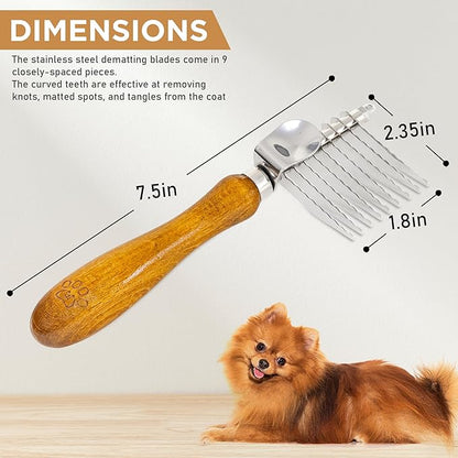 TAKAVU Dematting Fur Rake Comb Brush for Dogs &amp; Cats - Undercoat Comb with Safety Blades for Removing Knots, Mats &amp; Tangles - Grooming Tool for Poodles, Doodles, Long Haired Pets