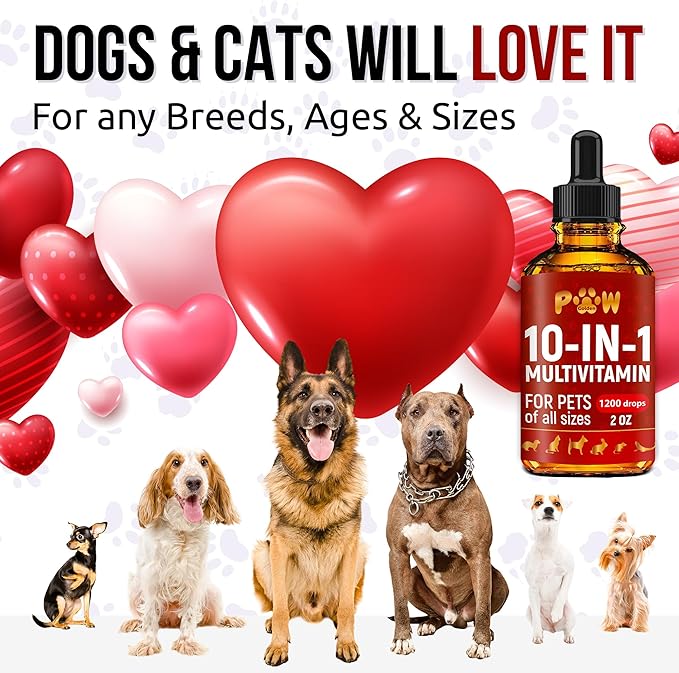 Liquid Multivitamin for Dogs – Daily Glucosamine, Vitamin B, C &amp; D3 Support – Cat Vitamins for Indoor Cats to Care for Joints &amp; HIPS, Skin &amp; Coat, and Gut – Help with Allergies &amp; UTIs – 2 Oz