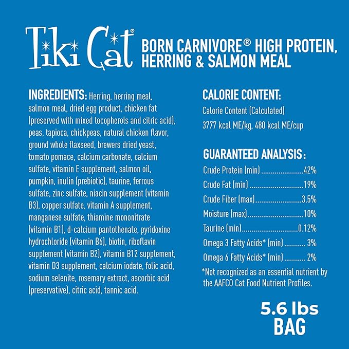 Tiki Cat Born Carnivore High Protein Dry Cat Food, Herring &amp; Salmon Meal, 5.6 lbs. Bag