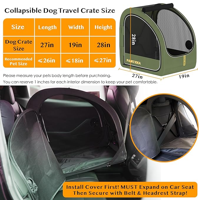 PAWZIDEA Dog Stroller for Large Dogs, Collapsible Pet Stroller with Detachable Carrier, Portable Dog Crate for Car Seat, Adjustable Handle, All-Terrain 9” Wheels, Ideal for Travel &amp; Outdoor Adventures