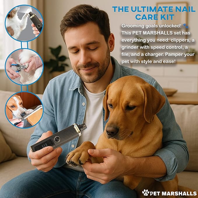 3-in-1 Cat &amp; Dog Nail Grinder with Clipper &amp; File, Quiet LED Trimmer, 3-Speed Pet Grooming Tool, Rechargeable 2000mAh Battery