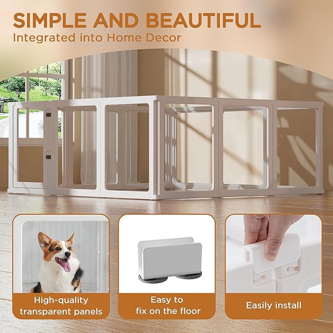 Citylife Clear Acrylic Plastic Dog Playpen Indoor,for Puppy Cat Rabbit Ferret Transparent Pet Pen,Easy Assemble Whelping Crate Kennel Cage Enclosure for Small &amp; Medium Dogs 12 Panels
