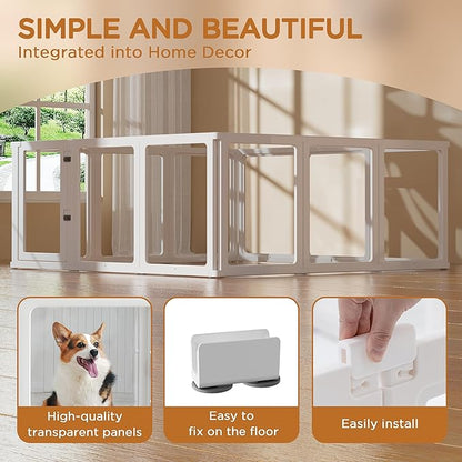 Citylife Clear Acrylic Plastic Dog Playpen Indoor,for Puppy Cat Rabbit Ferret Transparent Pet Pen,Easy Assemble Whelping Crate Kennel Cage Enclosure for Small &amp; Medium Dogs 12 Panels