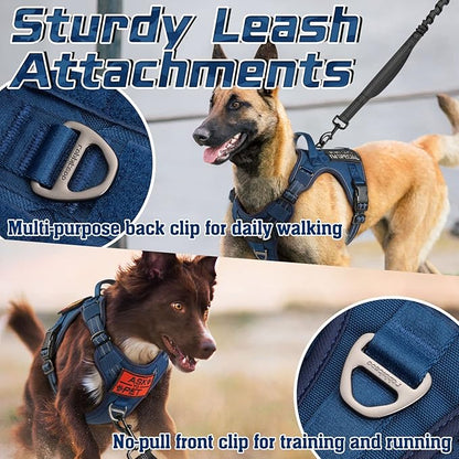 rabbitgoo Dog Harness No Pull, Military Dog Harness Medium Sized Dog with Handle &amp; Molle, Easy Control Service Dog Vest Harness Training Walking, Adjustable Reflective Tactical Pet Harness, Blue, M