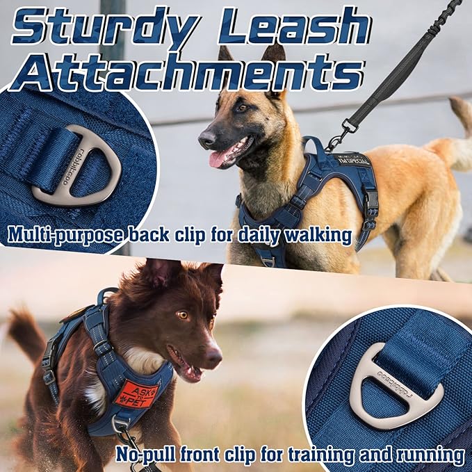 rabbitgoo Tactical Dog Harness for Large Dogs, No Pull Military Service Vest with Handle &amp; Molle, Easy Control for Training Walking, Adjustable Reflective Straps, Blue, XL