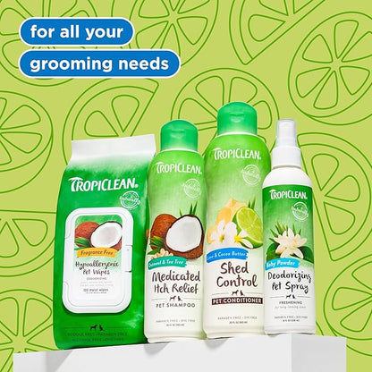 TropiClean Deshedding Dog Conditioner, Professional Conditioner, Reduces Shedding &amp; Softens Coat, Puppy Safe, Lime &amp; Cocoa Butter Scent, 2.5 Gallon