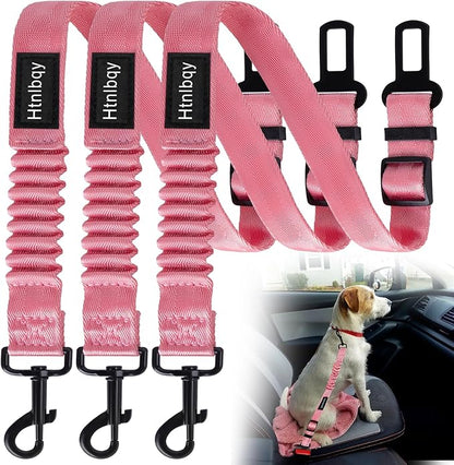 Thickened Dog Seat Belt for Car, 3 Pack Set Retractable Dog Car Adjustable Seatbelts for Vehicle Nylon Pet Safety Heavy Duty &amp; Elastic &amp; Durable Car Harness for Dogs, Light Pink