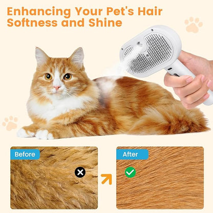 3 in 1 Cat Steam Brush, Pet Steam Brush for Cat Dog Long Short Haired, Pet Spray Hair Removal Comb for Small Animals Shedding &amp; Grooming, Water Mist Spray Brushes with Release Button(White)