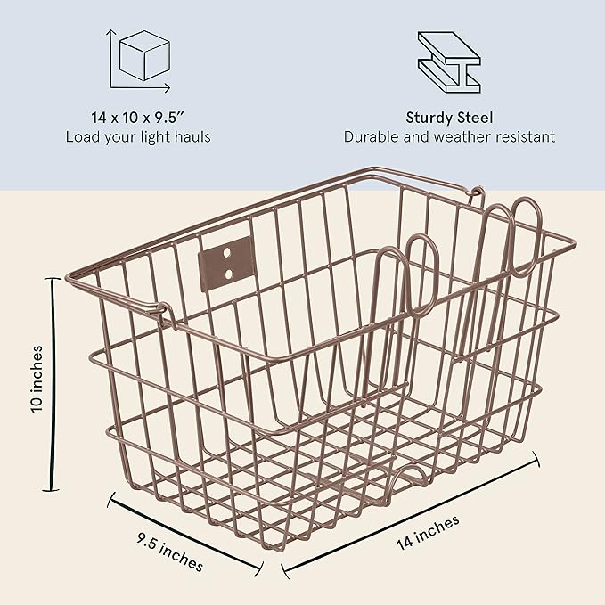 Retrospec Apollo-Lite Lift-Off Bike Basket - Detachable Steel Handlebar Basket with Carrying Handle for Commuting, Shopping &amp; Beach Trips - 14.5in x 9.5in Weather-Resistant Biking Gear