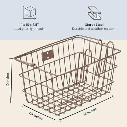 Retrospec Apollo-Lite Lift-Off Bike Basket - Detachable Steel Handlebar Basket with Carrying Handle for Commuting, Shopping &amp; Beach Trips - 14.5in x 9.5in Weather-Resistant Biking Gear
