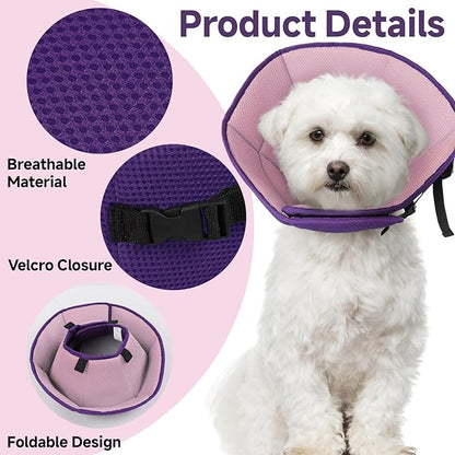 Dog Cone Collar M, Soft Cones for Large Medium Small Dogs,Adjustable Dog Cone Alternative to Stop Licking, Comfy Elizabethan Collar for After Surgery Wound Healing &amp; Hot Spots Purple