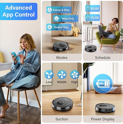 Tikom Robot Vacuum and Mop Combo, 5000Pa Robotic Vacuum Cleaner, 150 Min Max, App &amp; Remote Control, Ideal for Hard Floor, Carpet, Pet Hair, Self-Charge(G8000 Max)
