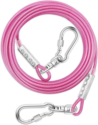 Dog Tie Out Cable for Outside,20FT Long Dog Leash&amp;Chains with Swivel Hook,Small-Large Dogs Runner Cable for Yard,Heavy Duty Dogs Lead Line for Outdoor and Camping (500lbs 20FT, Pink)
