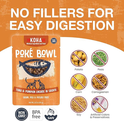 KOHA Poké Bowl Tuna &amp; Pumpkin Entree in Gravy for Cats, 12-Pack of 3oz Pouches