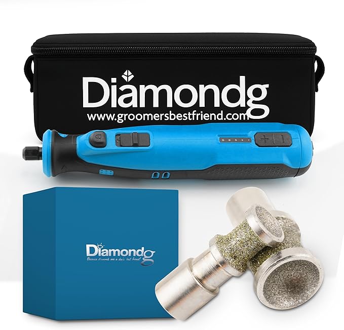 Diamondg Cordless Dog Nail Grinder with Quiet Sound &amp; LED Tip for Large &amp; Small Dogs, 4hrs. Runtime, 2 Bits Included, Blue