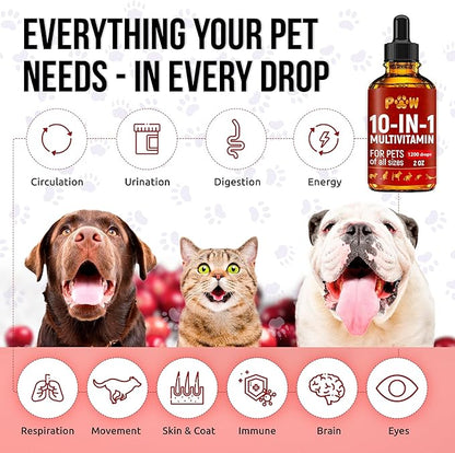 Liquid Multivitamin for Dogs – Daily Glucosamine, Vitamin B, C &amp; D3 Support – Cat Vitamins for Indoor Cats to Care for Joints &amp; HIPS, Skin &amp; Coat, and Gut – Help with Allergies &amp; UTIs – 2 Oz