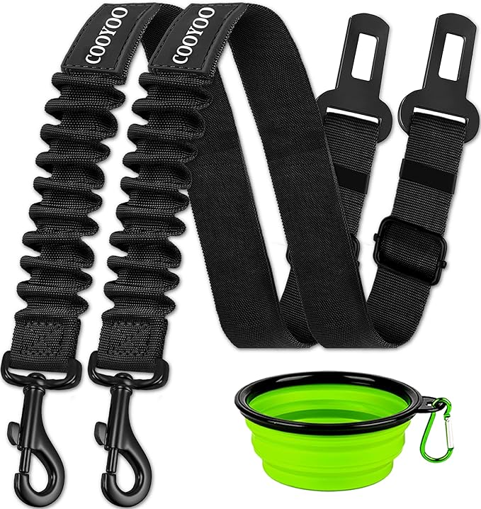 COOYOO Dog Seat Belt,3 Piece Set Retractable Dog Car Harness Adjustable Dog Seat Belt for Vehicle Nylon Pet Safety Seat Belts Heavy Duty &amp; Elastic
