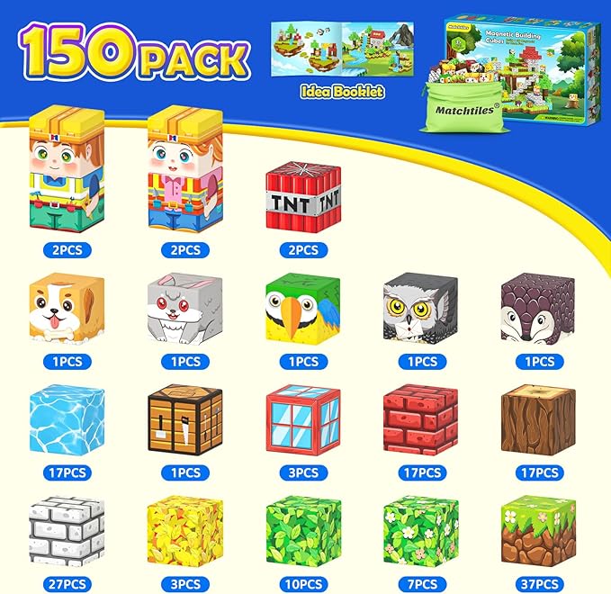 Magnetic Blocks with Forest Animals Toys, Build Mine Magnet World Set, Magnetic Tiles Building for Boys &amp; Girls Age 4-8 5-7, STEM Montessori Sensory Toys for 3+ Toddlers Kids Gifts