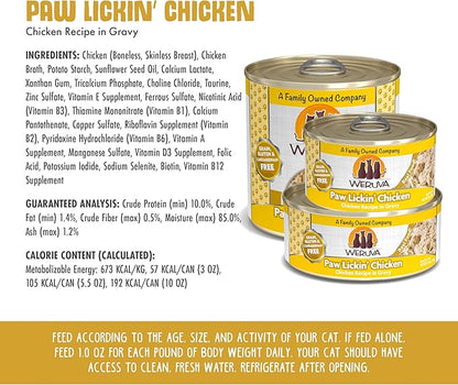 Weruva Classic Cat Food, Paw Lickin’ Chicken with Chicken Breast in Gravy, 5.5oz Can (Pack of 24)