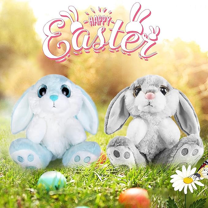 My OLi Bunny Stuffed Animal Pack of 2 Plush Rabbit 7in Stuffed Bunny with Floppy Ear Bedtime Friend Soft Toy Gifts for Girls Boys Kids, Gray &amp; Blue