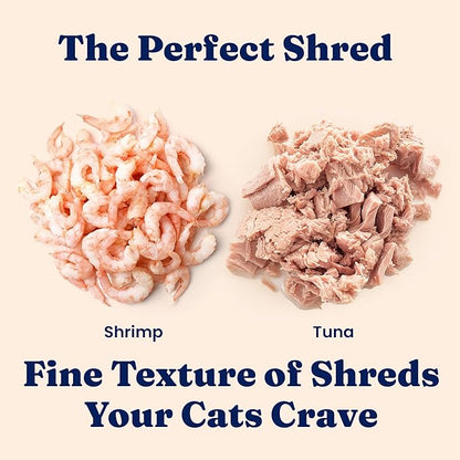 Solid Gold Wet Cat Food Shreds in Gravy - Healthy Canned Cat Food Made w/Real Tuna, Shrimp, Vitamins, Minerals &amp; Taurine - Grain Free &amp; Gluten Free Canned Meals for Cats &amp; Kittens - 24ct/3oz Can