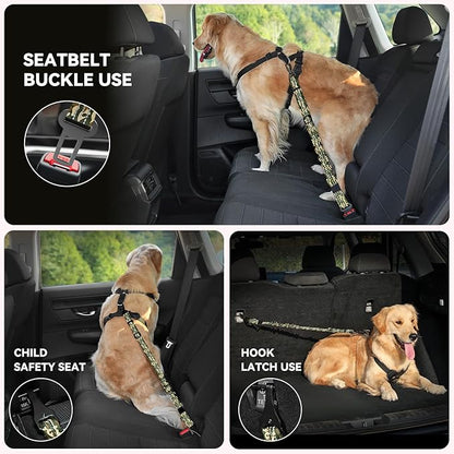 Pawaboo 2Pack Dog Seatbelt for Car, Dog Car Seat Belt Bungee, Dogs Tether with Buckle &amp; Hook Latch, Adjustable Reflective Dogs Cars Harness Leash with 360° Lockable Buckle, Army Green Camouflage
