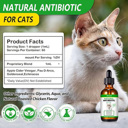2PACK Antibiotics for Cats, Cats Antibiotics for Injections, Natural antibiotic for Cat Immune &amp; Allergy Relief, Cough Relief, Yeast Injection, UTI Treatments, Cat Antibiotic Supplement Drops, 2*60ML