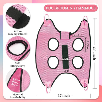 PatiencET Dog Grooming Hammock, Pet Grooming Hammock for Cats &amp; Dogs with Security Strap, Dog Sling for Nail Trimming with Nail Clippers/Trimmer, Nail File, Pet Comb(Pink S)