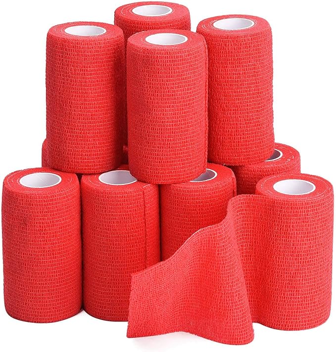 TOBWOLF 12PCS Self Adhesive Bandage, 4" x5yd / 10cmx4.5m Elastic Cohesive Bandage Wrap, Breathable Sports Tape, Medical Sport Wrap for Wrist, Ankle, Knee, Leg, Sprains &amp; Swelling - Red