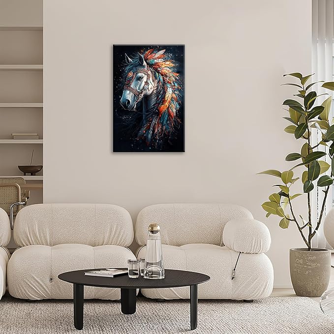 Horse Pictures Wall Art, Horse Animal Bathroom Wall Decor, Aesthetics Modern Framed Painting Elegant Canvas Artwork for Bathroom Bedroom Living Room Decorations 24"L x 16"W