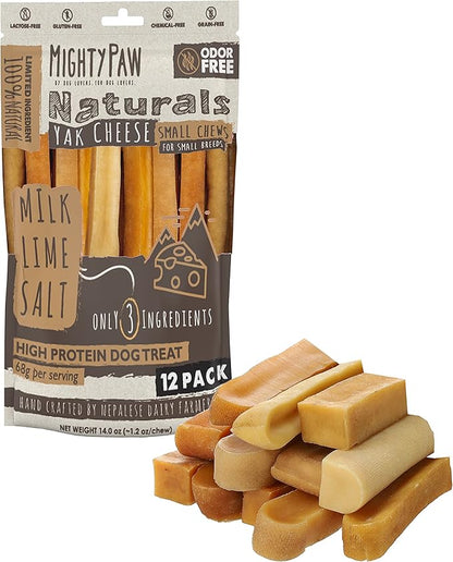 Mighty Paw Yak Cheese Chews for Dogs | All-Natural Long Lasting Pet Treats. Odorless and Great for Oral Health. Limited-Ingredient Chews for Puppies &amp; Power-Chewers (Small, 12 Pack)