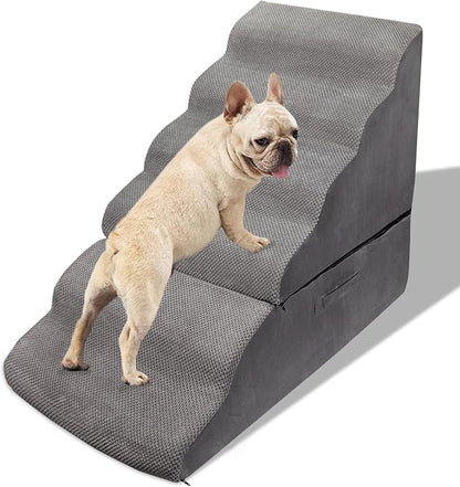 Dog Stairs&amp;Steps for 30 Inches Tall High Bed, Pet Dog Ramp Ladder for Small Medium Dogs, Doggie, Old Cats, Kitty, Small Animals(Grey, Up to 30-36 Inch Tall Bed)
