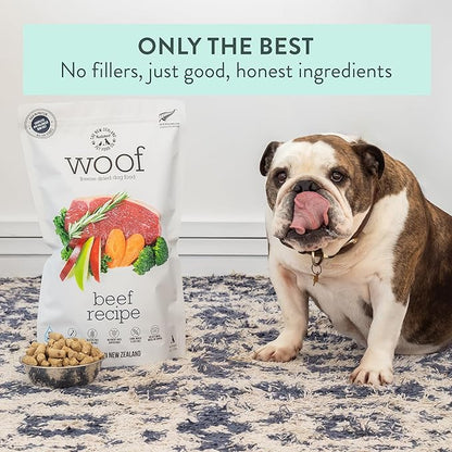 WOOF Freeze Dried Dog Food - Beef Recipe, High Protein Freeze Dried Dog Treats, Dog Food Topper &amp; Meal, 2.2 lb