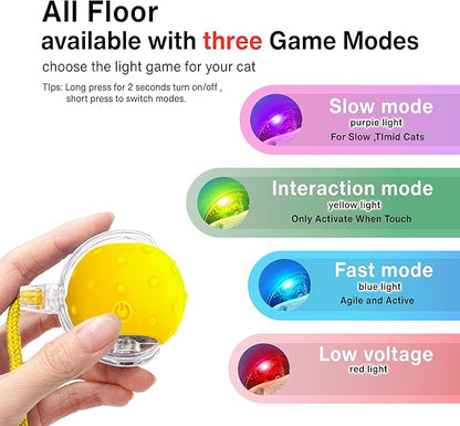 Interactive Cat Toy – Motion Activated Rolling Ball with LED Lights &amp; 3 Play Modes &amp; Two Different Tails - Best Toy for Indoor Cats &amp; Kittens to Stay Active and Stimulate Hunting Instinct (Yellow)