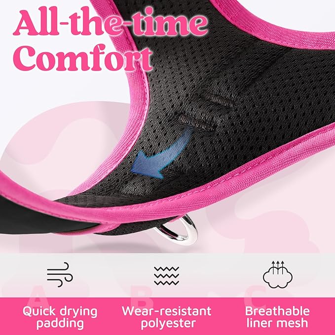rabbitgoo Dog Harness for Large Dogs, No Pull Pet Vest with 3 Buckles, Adjustable Soft Padded Pet Harness with Easy Control Handle and Reflective Strips, Black &amp; Rose Pink, XL