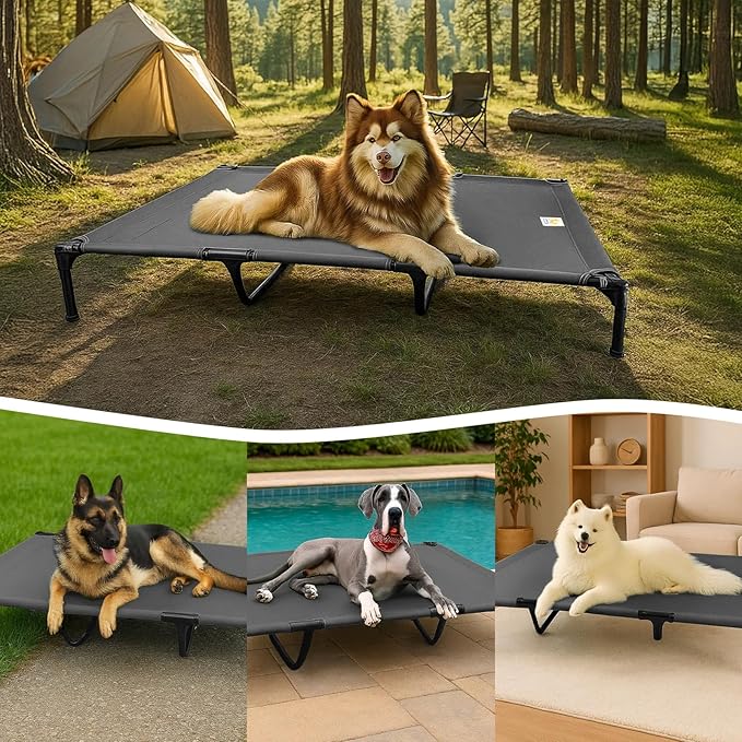 Canvas Elevated Dog Bed, Durable Chew Proof Outdoor Raised Pet Cot for Extra Large Dogs, Waterproof, Breathable, Portable, Washable, Easy Assembly, Sturdy Frame for Camping &amp; Travel, Dark Grey