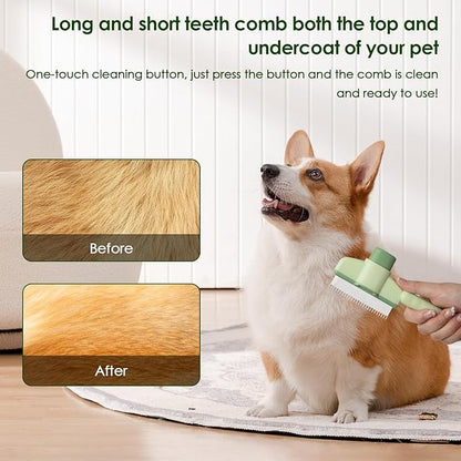 Flea Comb for Cat Hair Removal Comb, 2025 New Self-Cleaning Flea Brush for Cats and Dog, Comfort Cat Hair Removal Tool with Long &amp; Short Stainless Steel Metal Grooming Brush(Green)