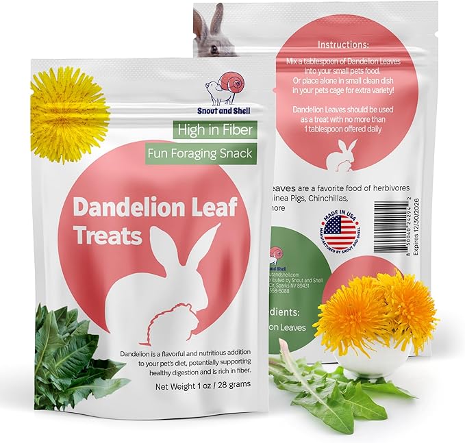 Snout and Shell Dandelion Leaf Treat for Small Pets – 1 oz (28g) | High-Fiber, Natural Foraging Snack for Rabbits, Guinea Pigs, Chinchillas, Squirrels &amp; More