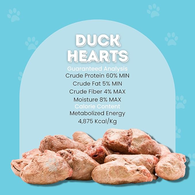hotspot pets Freeze Dried Duck Heart Treats for Cats &amp; Dogs - Made in USA, 1LB Big Bag - Single Ingredient All Natural Grain-Free Duck Hearts - Perfect for Training, Topper or Snack