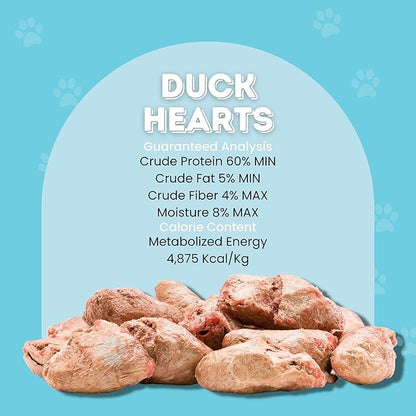 hotspot pets Freeze Dried Duck Heart Treats for Cats &amp; Dogs - Made in USA, 1LB Big Bag - Single Ingredient All Natural Grain-Free Duck Hearts - Perfect for Training, Topper or Snack
